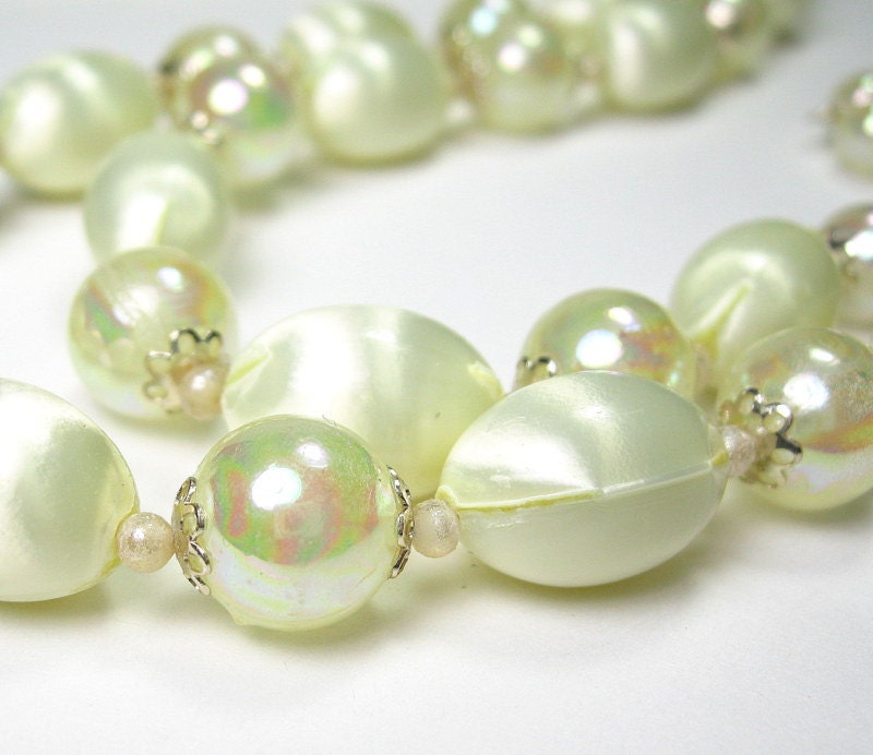 Vintage Jewelry, Beaded Choker, Mad Men Style, Pale Yellow Chiffon Beaded Necklace, Bridal Jewelry, Wedding Jewelry, Gifts for Her