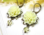 Flower Earrings, Victorian Style, Flower Cabochons, Yellow Earrings, Gifts for Gardeners, Lemon Zest, Womens Accessories, Gifts for Mom