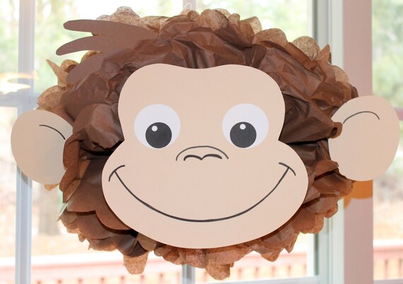 Curious George monkey inspired pom pom kit baby shower first birthday party decoration Il_570xn