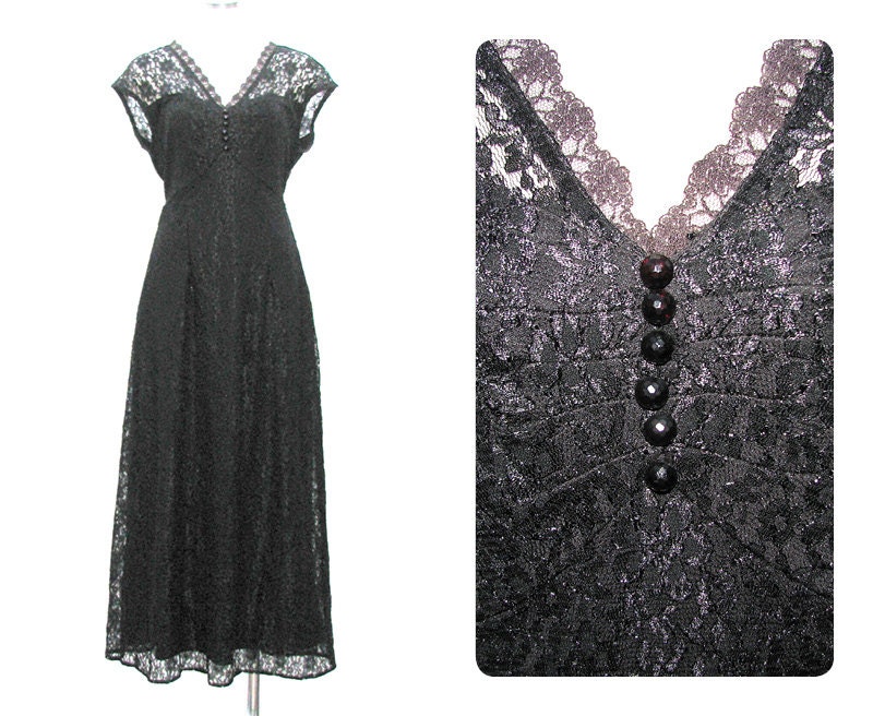 Vintage 80s Party Dress / 80s Dress / 1980s Dress / Prom Dress / Formal Gown / Black Lace Dress / Maxi Dress / Joni Blair / Size M