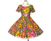 Vintage 50s Floral Dress / 1950s Dress / 50s Dress / Party Dress / Full Circle Skirt / Multicolor Dress / Sundress / Rockabilly / Size S