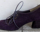 NOS Vintage 1960s Mod Purple Suede Lace Up Shoes 6 1/2 Chunky Heels