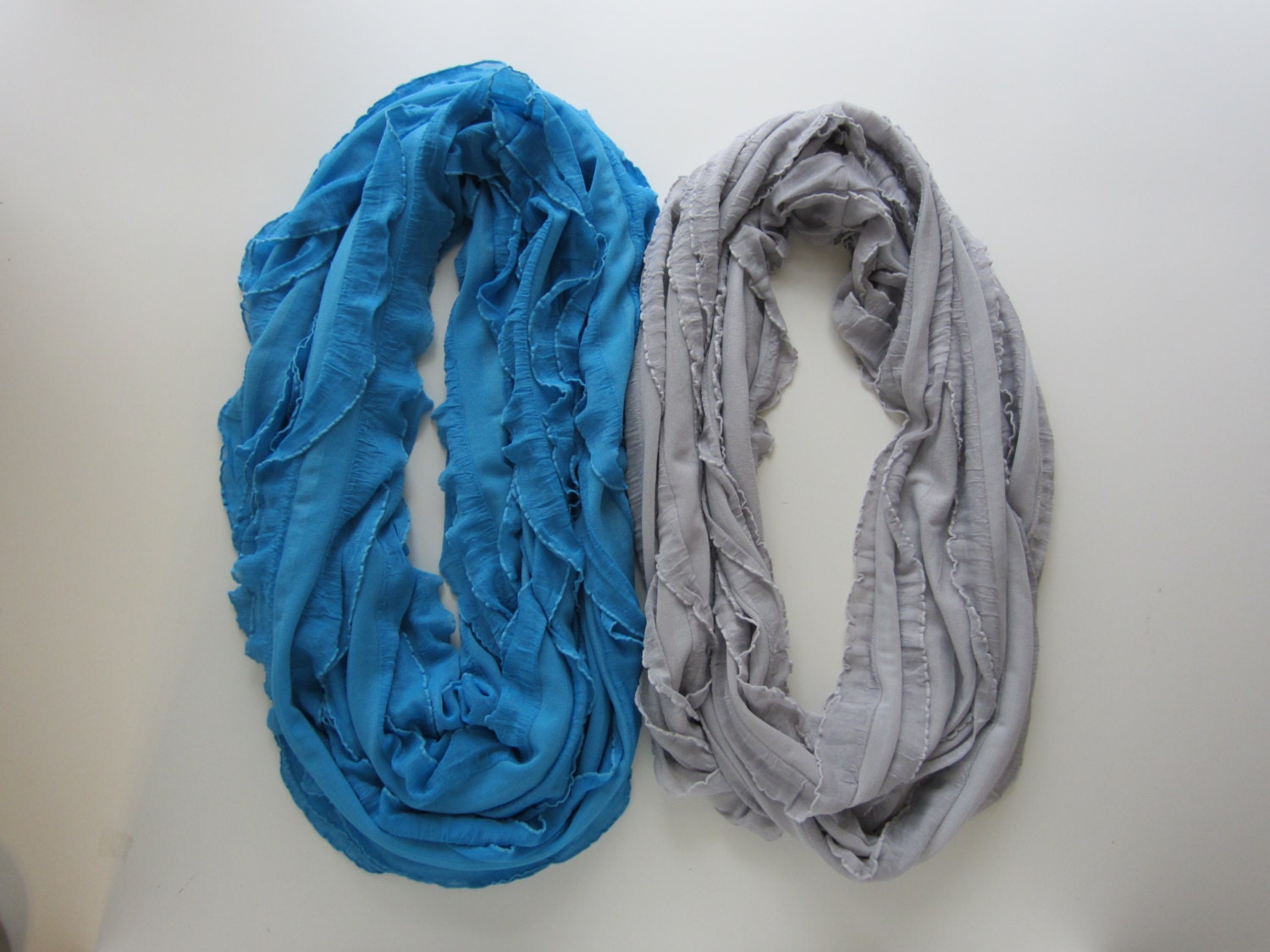 Greek ZETA TAU ALPHA Two infinity ruffle scarves Zeta Tau Alpha Turquoise and Steel Gray