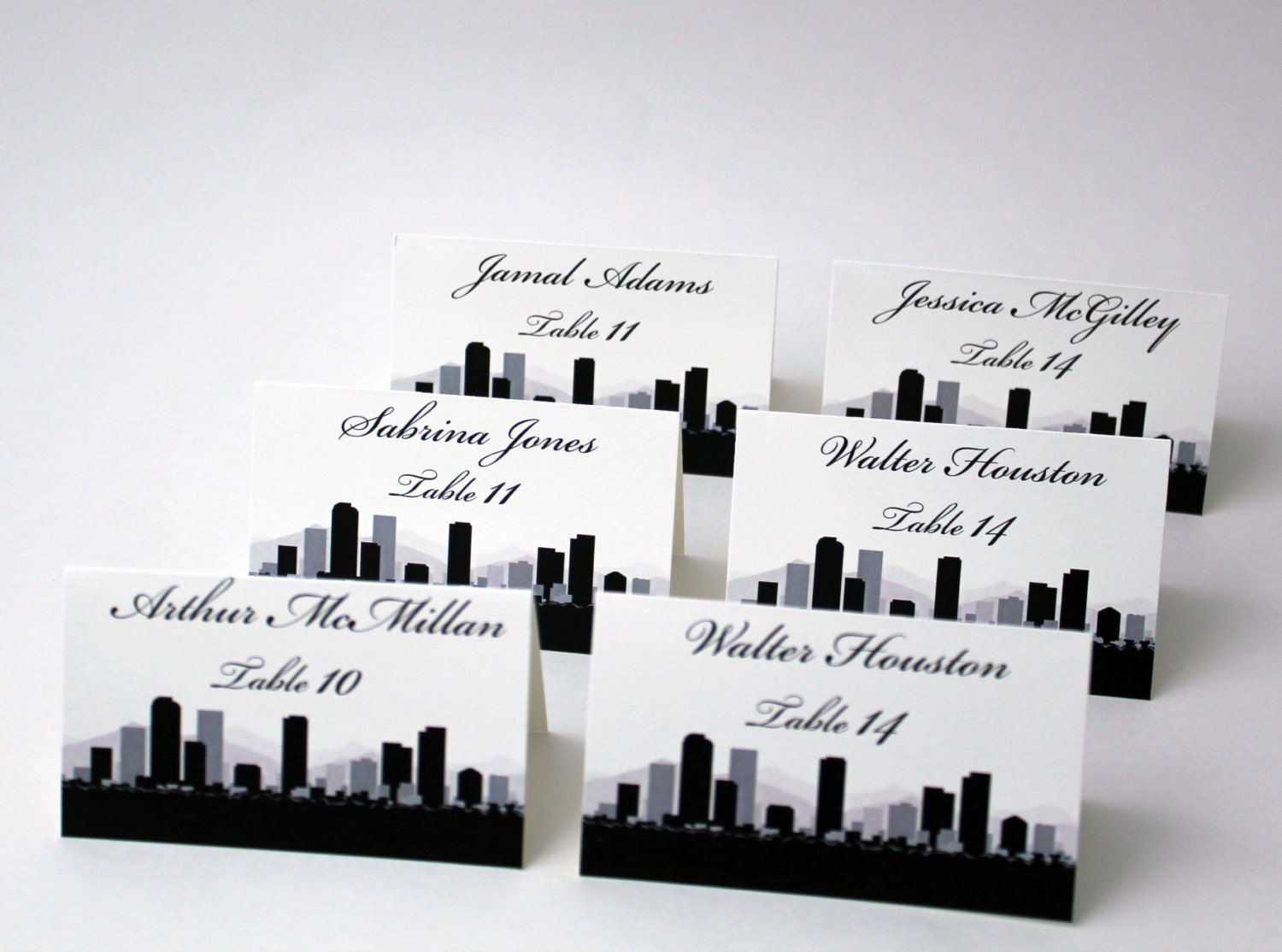 Denver CIty Skyline Place Cards - Custom to your selected city and colors - Escort Seating Cards