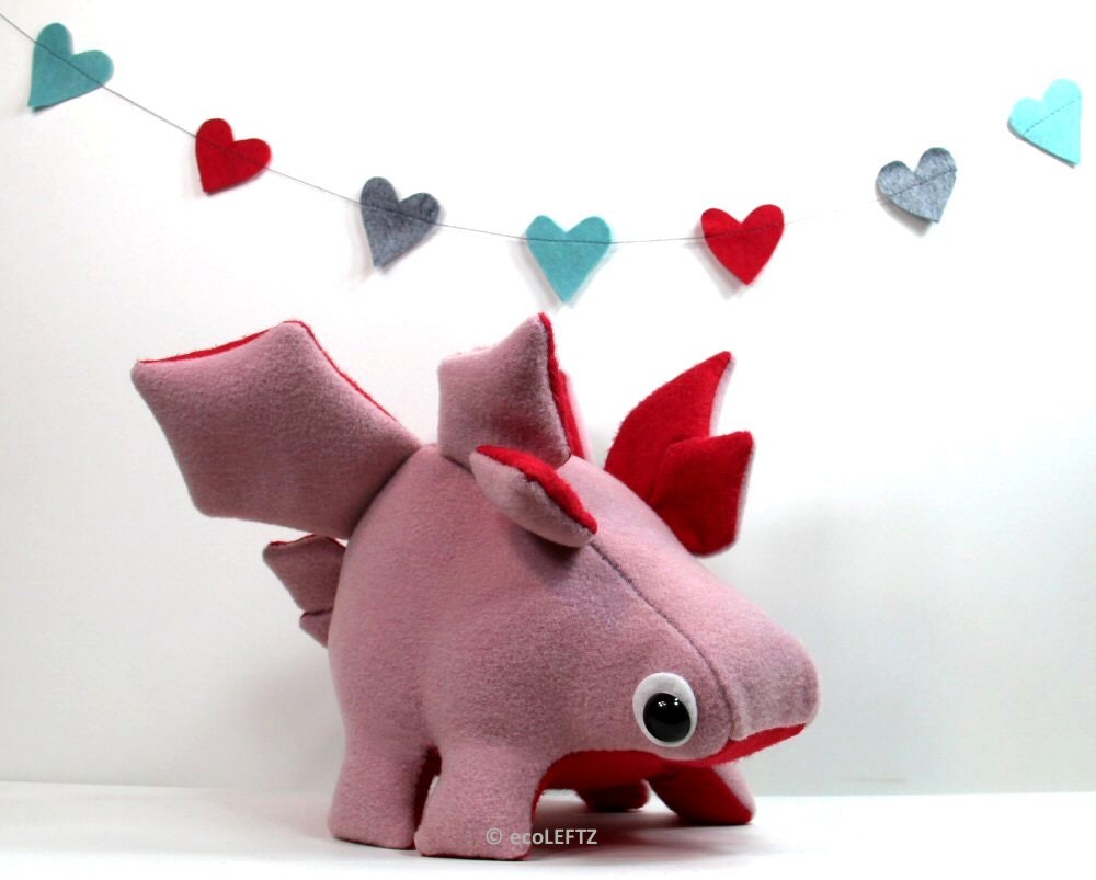 Eco Plush Stegosaurus Dinosaur in Soft Pink Wool with Primrose Pink Accents - Handmade with Upcycled, Recycled, & Eco Friendly Materials