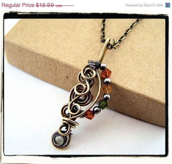 ON SALE 072 Spiral Faerie Dreams Autumn Swarovski Crystal Brass Pendant no Chain