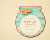 Goldfish Fishbowl Invite Boy Girl Twins Invitation - Aqua Orange Light Green