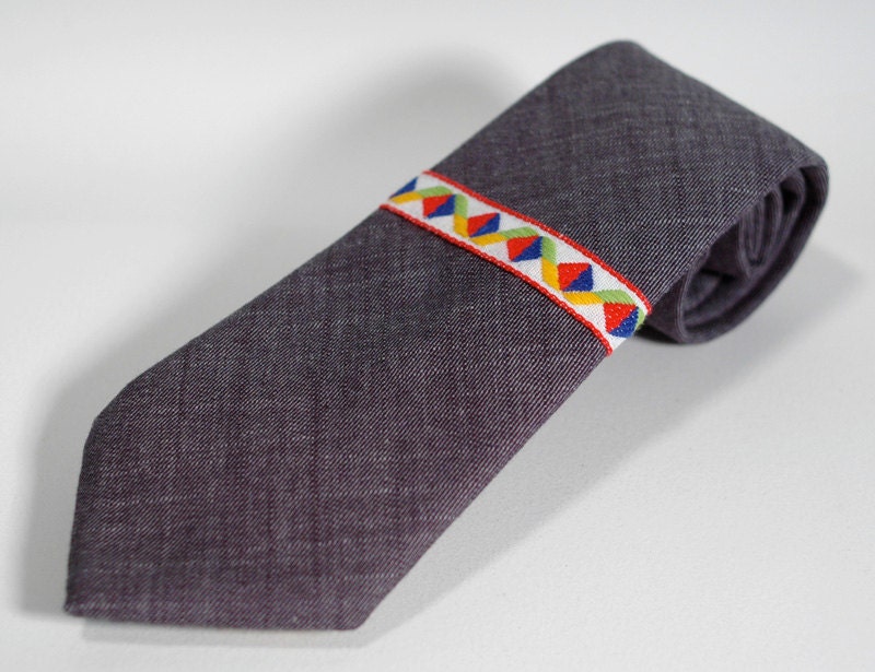 Nana by Sally - Chambray necktie with vintage trim