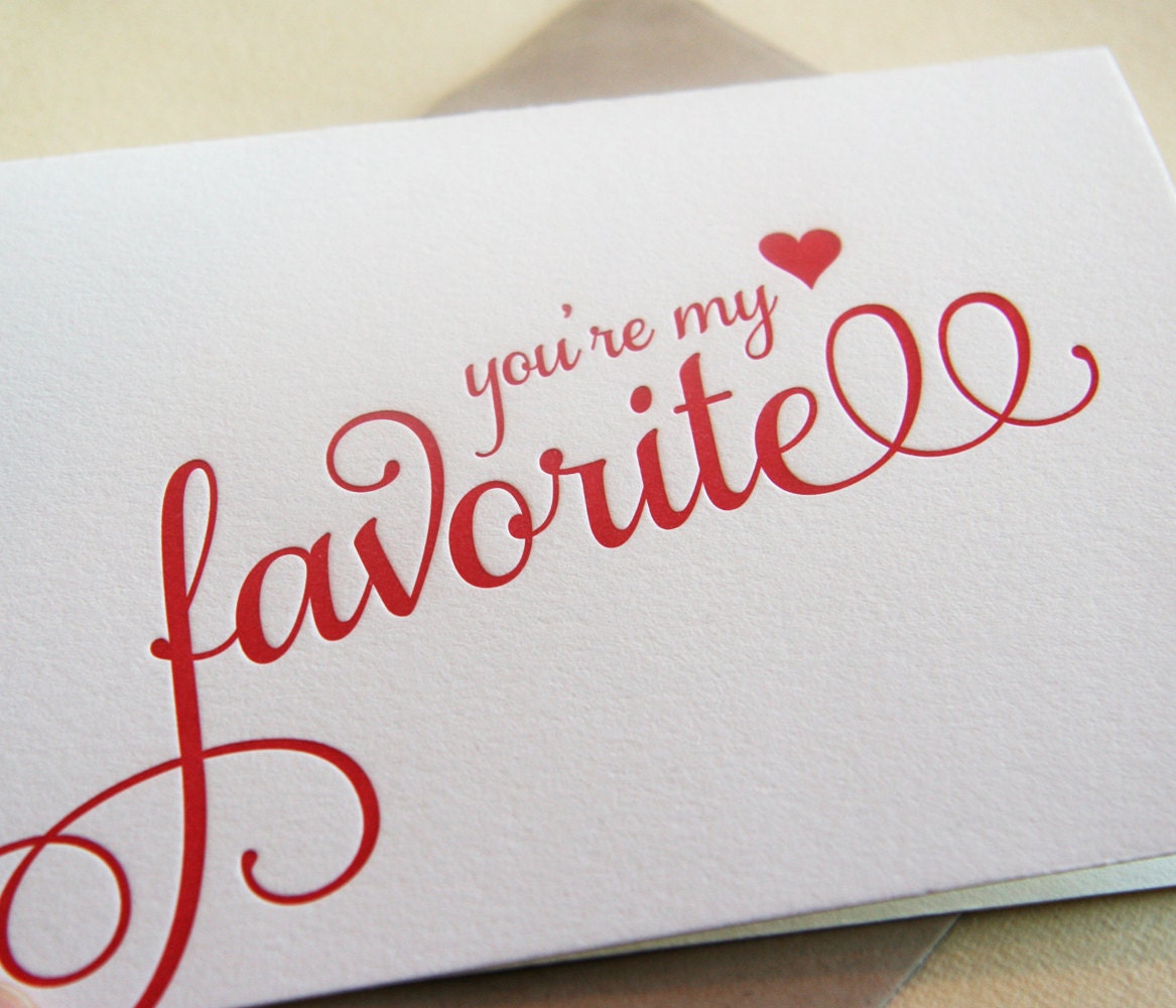 Letterpress Valentine Card - i love you - My Favorite script