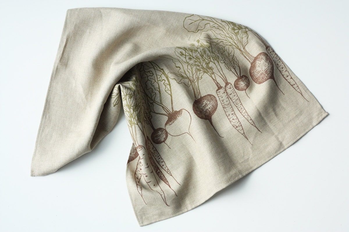 Linen Tea Towel - Root Vegetables