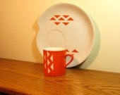 Vintage Modern Snack Luncheon Set Orange White Cups Plates by Domus Modern on Etsy