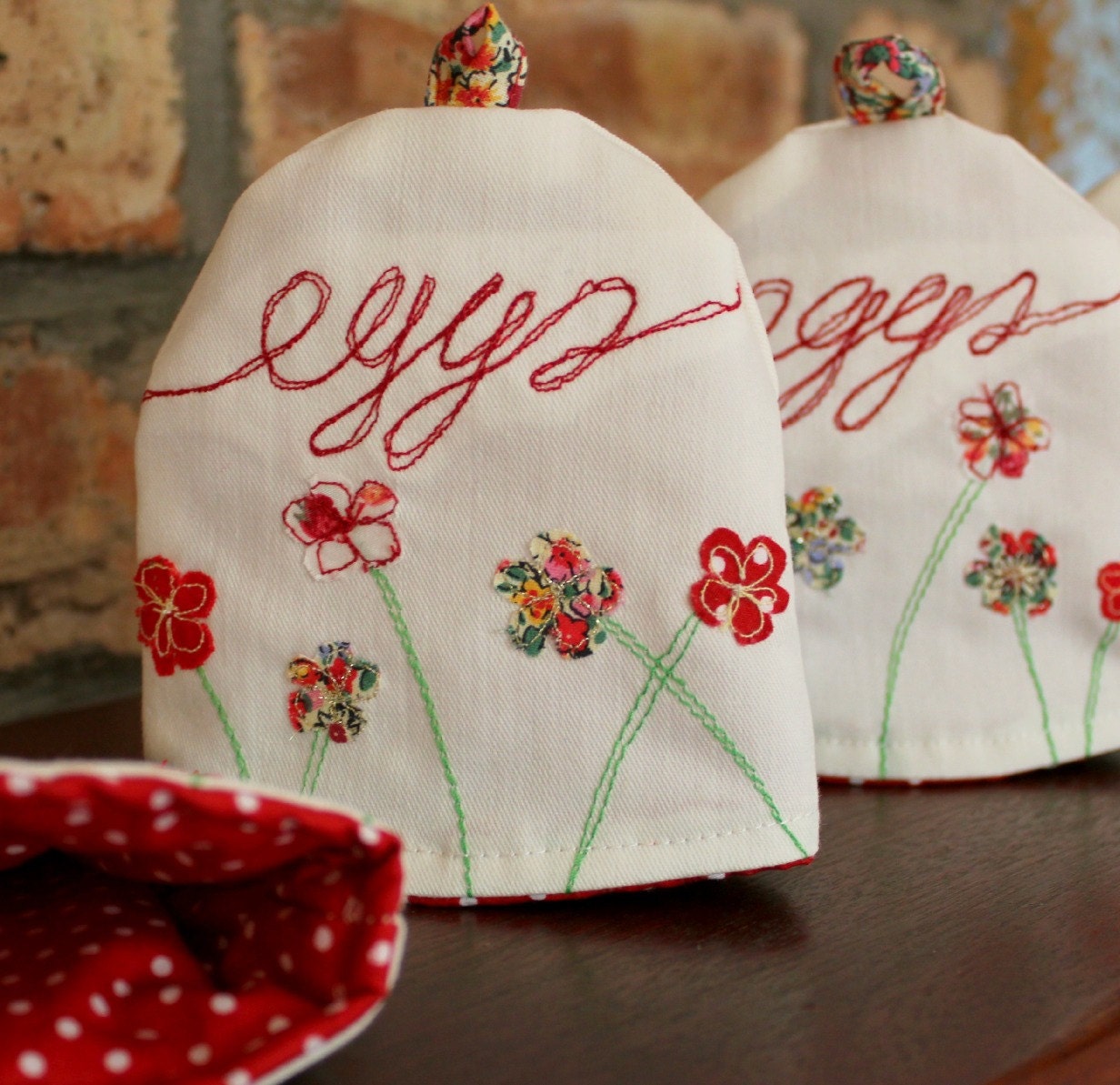 Red Floral Egg Cosy Set of 4