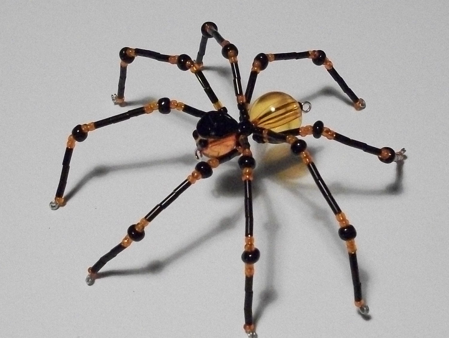 Large Beaded Orange & Black Garden Spider, OSU, Christmas or Halloween Spider Ornament/Decoration