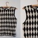 V I  N T A G E Harlequin Knit top. Black and White Silk.