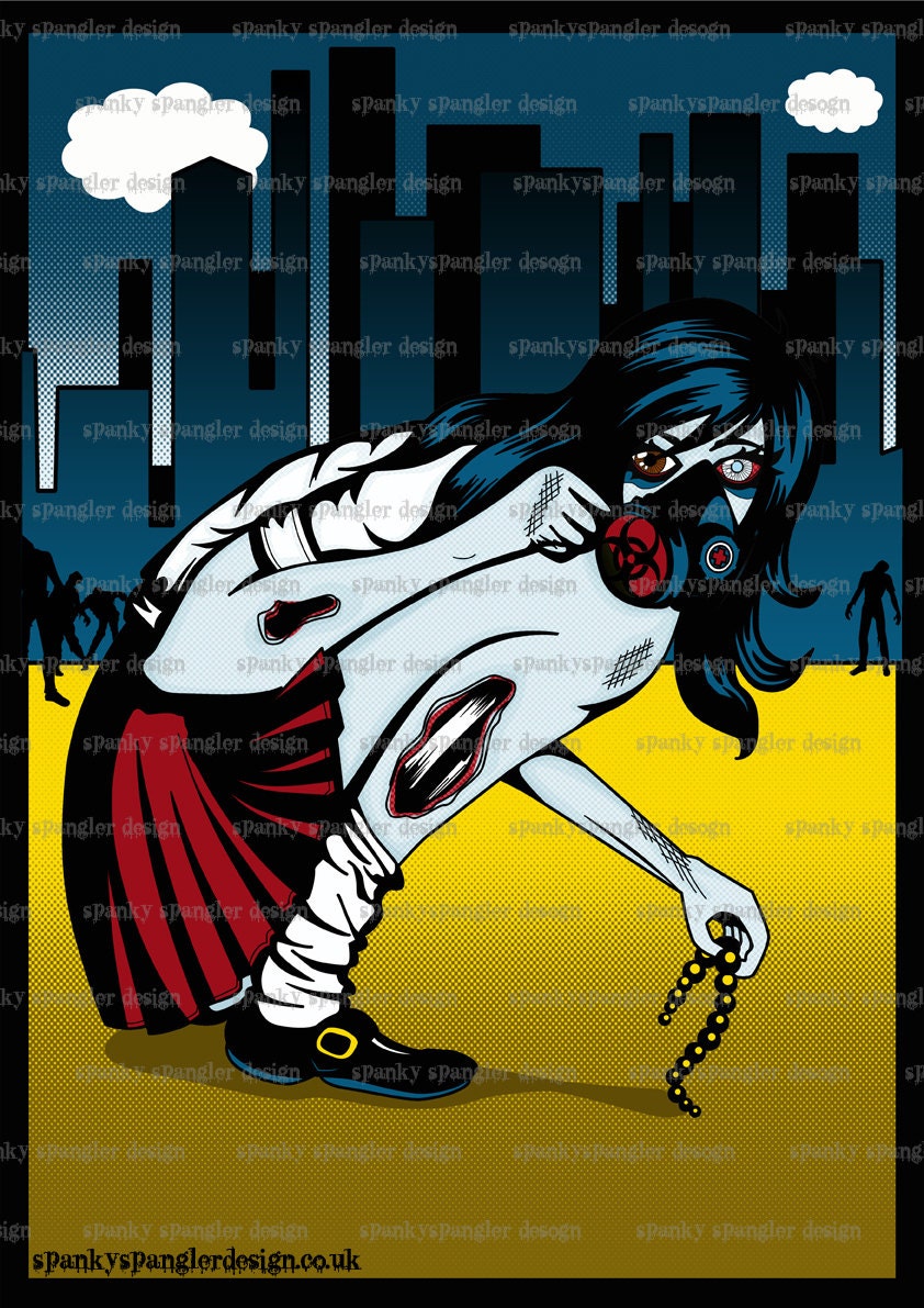 Japanese Manga/Anime Print - 50's comic style retro Zombie Girl Poster Print A3 (29.7 cm x 42 cm)