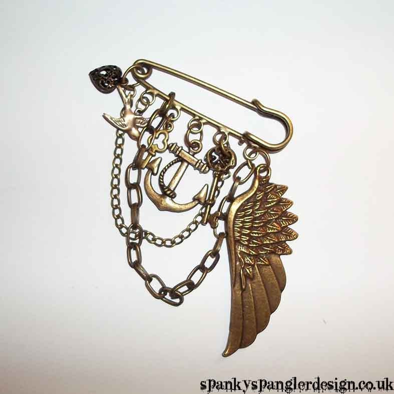 Steampunk kilt pin militaria brooch  - OOAK Unique Steampunk Steam Punk Clockwork Jewellery - spankyspanglerdesign