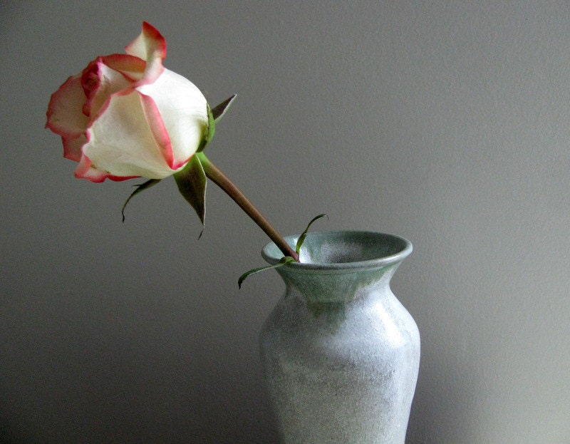 Mid Century Signed Milky Grey and Mossy Green Glazed Vase