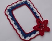 All American 4th of July Crocheted Picture Frame - Handmade Scrapbooking or Card Making Embellishment