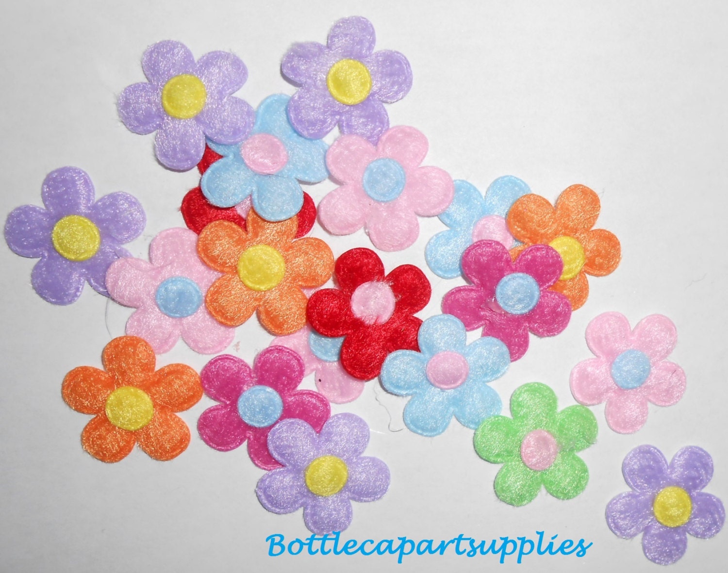 20 pcs Mixed Colors Small Flower Fabric Sewing Appliques 24mm Scrapbook