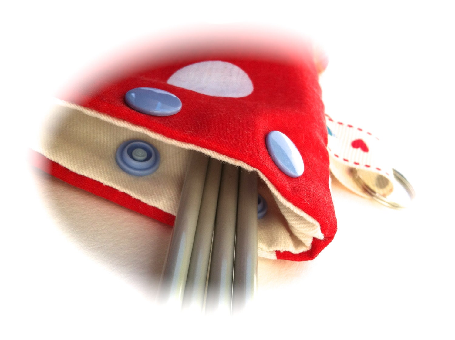 Knitting case for DPNS/project bag/notions Firm Medium case  - CHERRY POLKA