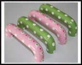 Set of Four 3" Lime Green Pink and White Polka Dot Dot Pull Handles