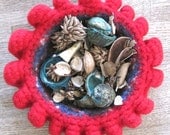 Red, Blue and White Felted Bowl