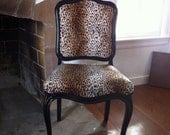 Vintage 1960s French Provincial Replica Chair in Leopard and Gloss Black