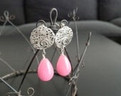 Dangle delicat jade pink stone earrings israel jewelry