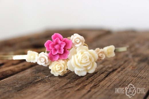 Magenta & Ivory Floral Bouquet Headband