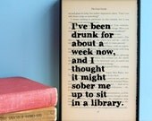 The Great Gatsby quote 'drunk for about a week' vintage book page framed print