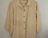 Vintage Shirt, Woman's Orvis Blouse, Oatmeal / Cream 100% Linen, Long Sleeves, Mother of Pearl Buttons, Large & Loose