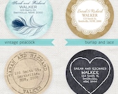 personalized return address label circle stickers - printable file - rustic antique chic