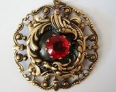 Fire Dragon Necklace Supply, Glass Blood Ruby Setting, Hand Made Original, Metal Bonded Quality Component, Fantasy Creature
