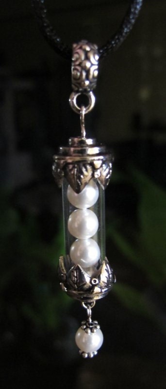 June Birthstone Treasure Victorian Gothic White Swarovski Pearl Clear Vial Pendant