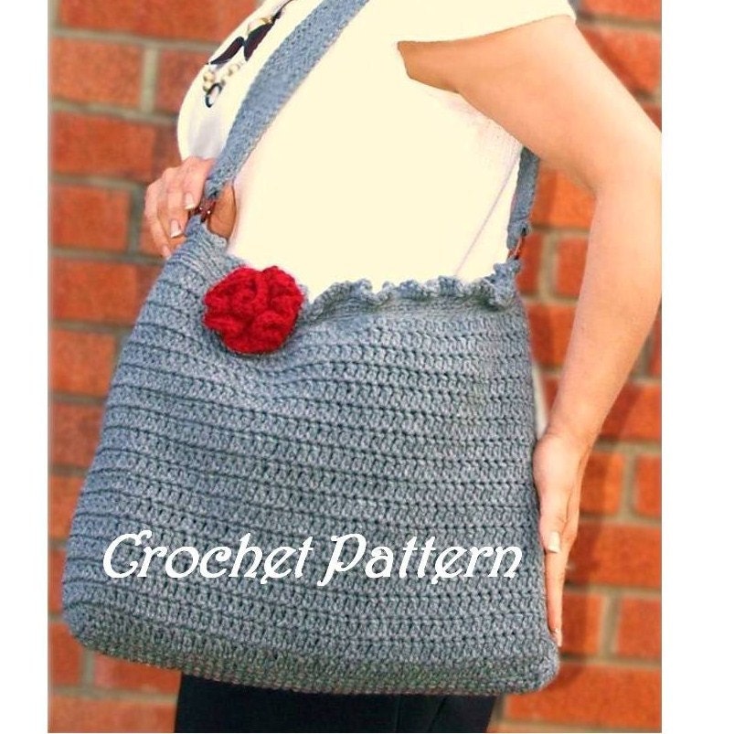 Oversized Crochet Ruffle tote bag with flower, crochet pattern, crochet bag, automatic download