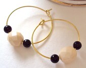 Black Ivory and Gold Hoop earrings - beaded hoops