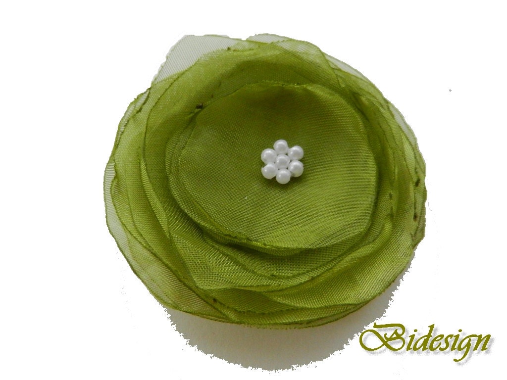 6 pieces lime green organza poppy flowers