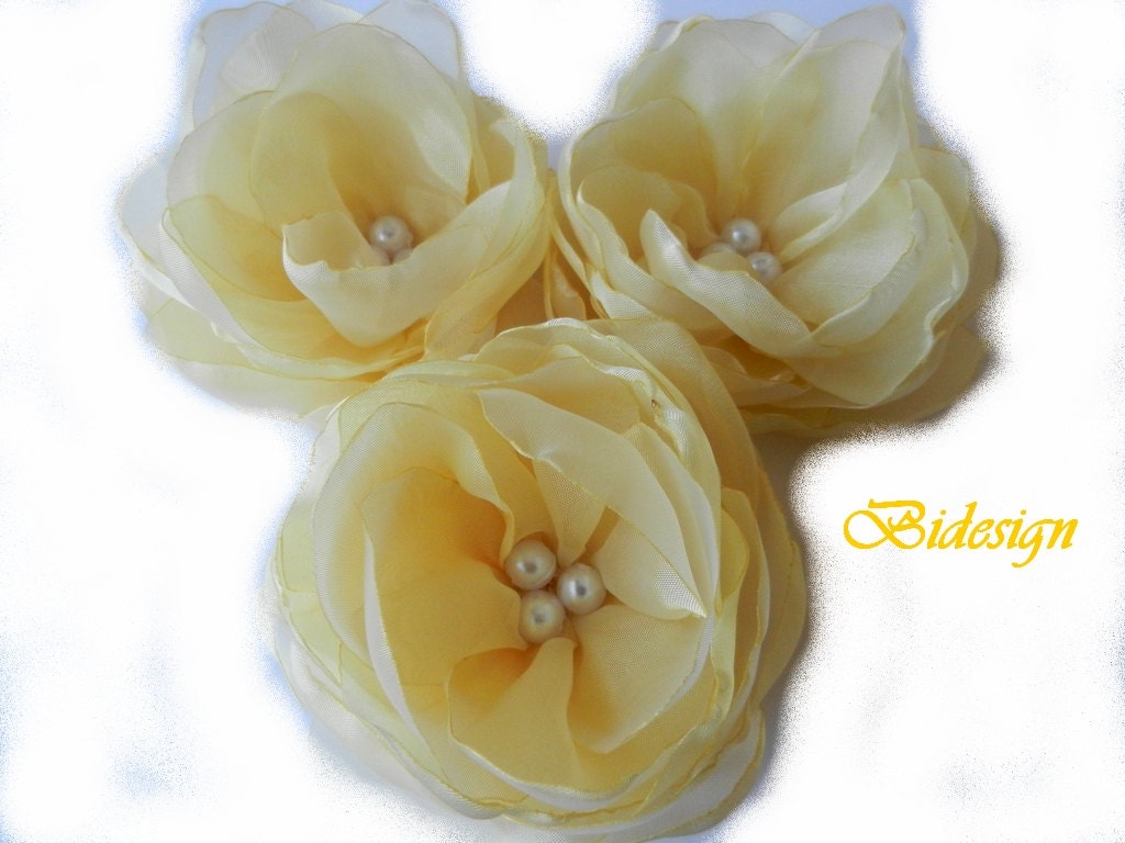 6 Pieces Yellow Saffron Handmade Organza Flowers