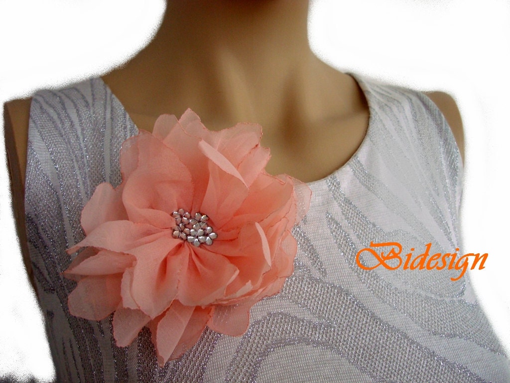 Organza brooch in coral bridal accessories wedding accessories