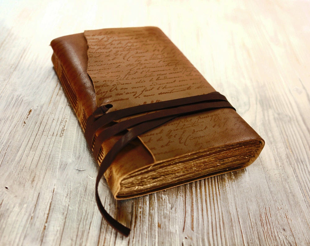 The Manuscript - Leather Journal, Notebook, Diary in Brown Vintage Style Cover and Old Aged Paper