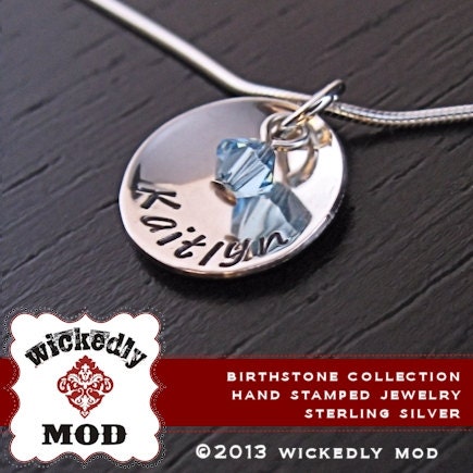 Birthstone Jewelry - Mom Jewelry - Birthstone Necklace - SABRINA single domed cup with Swarovski charm personalized necklace