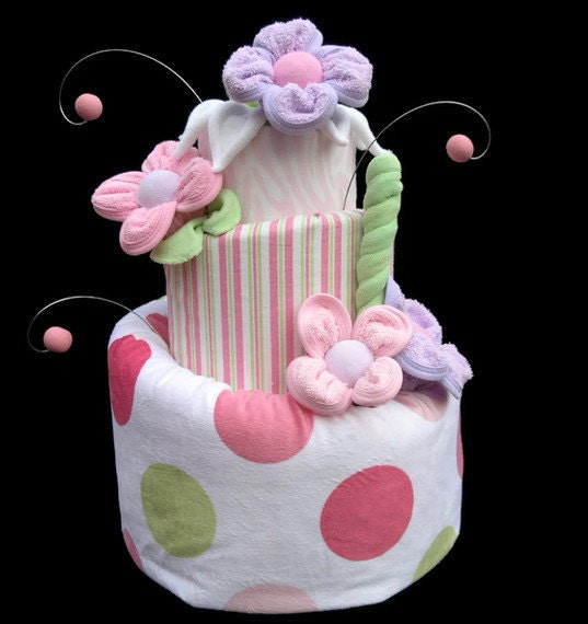 Diaper Cake for a Baby Girl: Made to Order Baby Shower Centerpiece