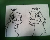 Inks-Only ACEO Female Pacman Ghosts Sue and Pinky Video Game Signed Geekery Cartoon Anime