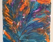 4" x 4" Original Textured Mini Oil Painting Orange Blue Turquoise Purple