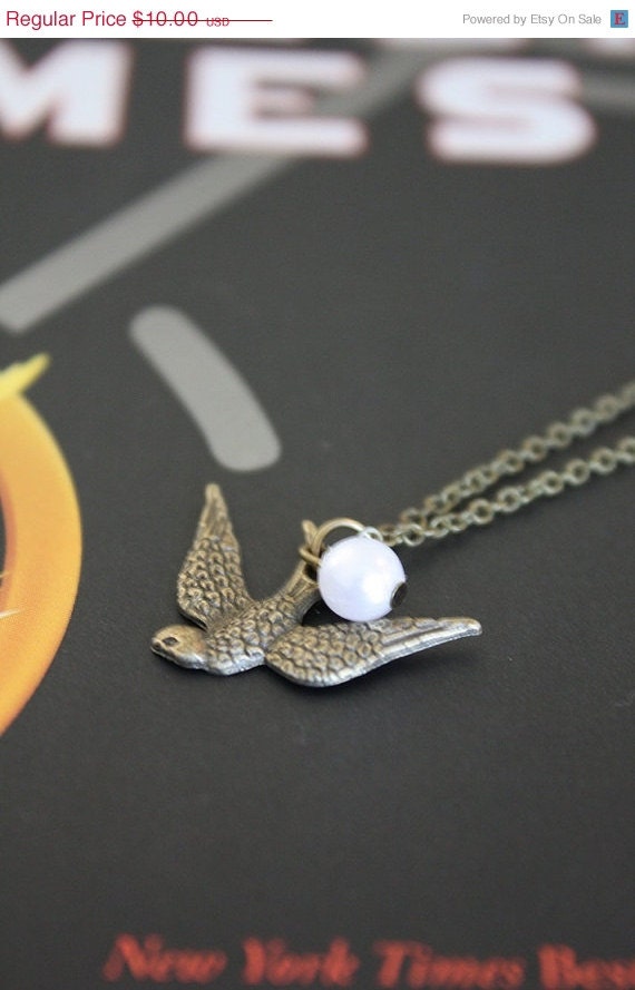 ON SALE SALE Hunger Games Necklace - Mockingjay and Pearl - Katniss and Peeta