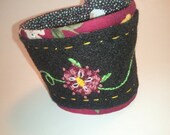 French Knot embroidered Art Cuff in burgundy and black