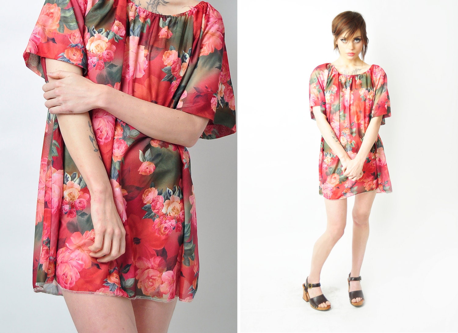 Vintage Lightweight Floral Mini Tunic/dress SMALL