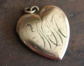 Large Victorian Heart Locket / Monogram M M / Wightman & Hough Co