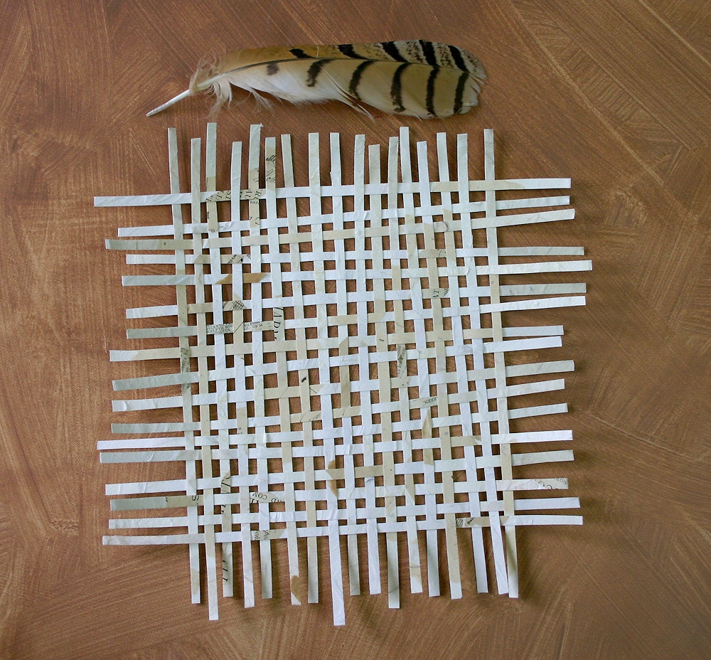 White Paper Weaving- Woven Paper Art- Mixed Media Original- 13x13- Contemporary Art