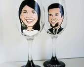Hand Painted Wine Glasses - Fun - The Original Caricature Wine Glasses (tm) - Toasting Glasses Bride and Groom